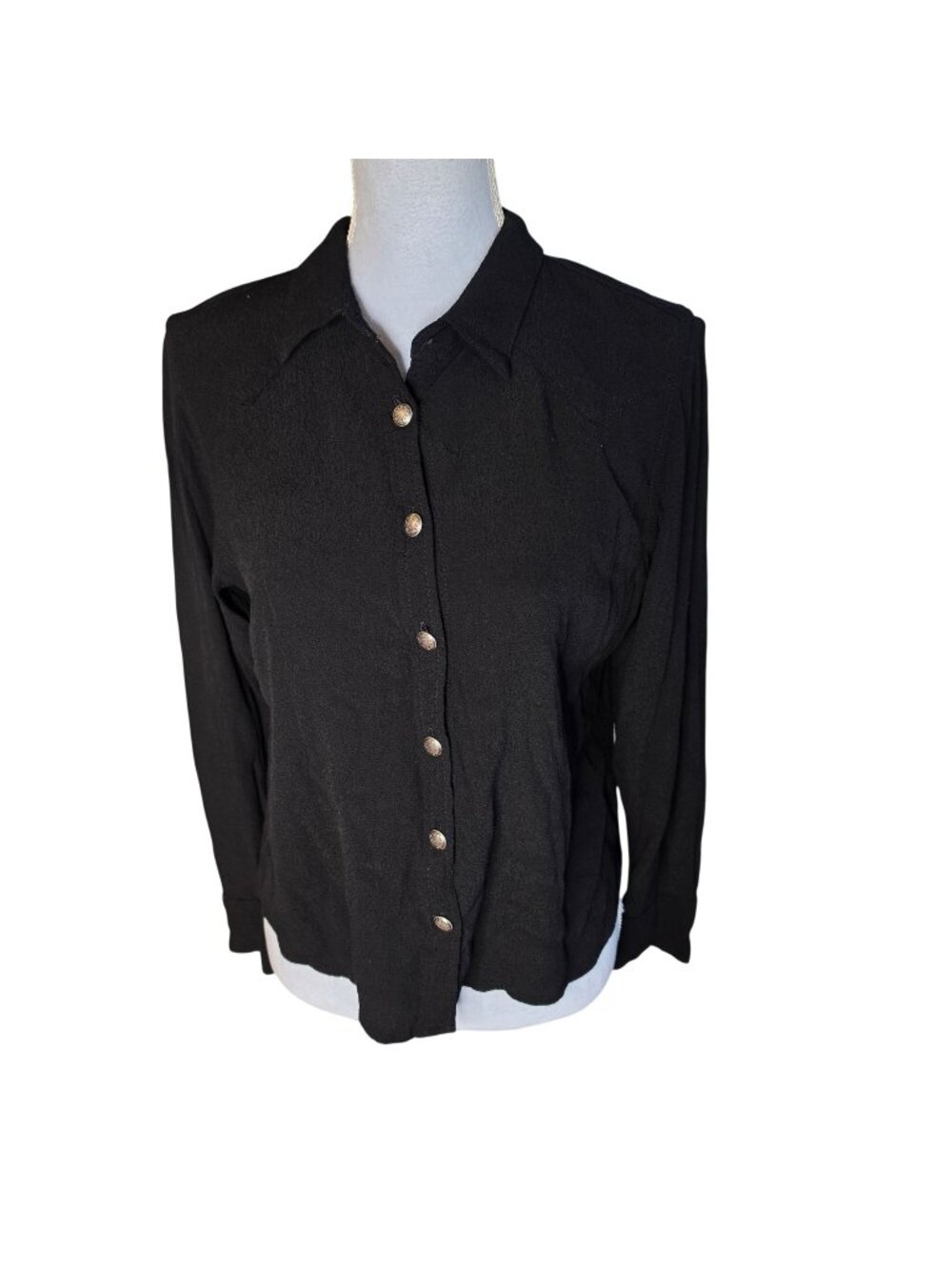 Vintage 90s Black Western Concho Button Blouse Southwestern Cowgirl Boho Shirt M
